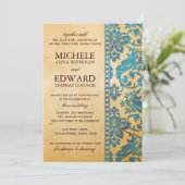  Sky Blue Damask Lace Wedding Kaart (Staand voorkant)