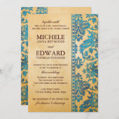  Sky Blue Damask Lace Wedding Kaart (Voorkant / Achterkant)