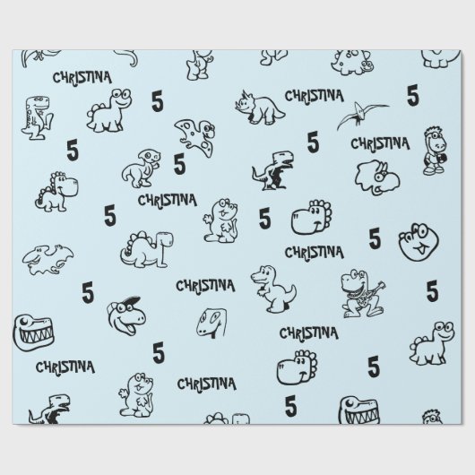 Sky Blue Dino-thema Kind is jarig Cadeaupapier (Vlak)