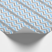 Sky Blue Dk Gray Wht LG Chevron Gray Name Monogram Cadeaupapier (Hoek)