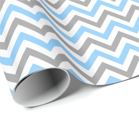 Sky Blue, Dk Grey Wht Large Chevron ZigZag Pattern Cadeaupapier (Rol Hoek)