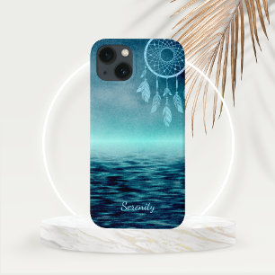 Sky Blue Dream Catcher met Blauwgroen achtergrond  iPhone 13 Hoesje