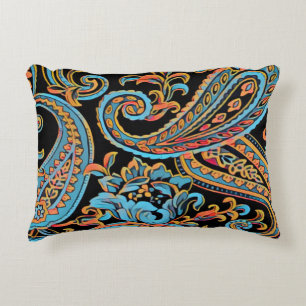 Sky Blue en Autumn Oranje  Paisley Accent Kussen
