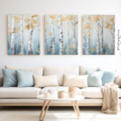 Sky Blue en Beige Birch Trees Forest Print 1 van 3