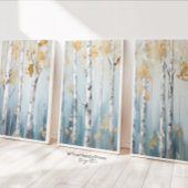 Sky Blue en Beige Birch Trees Forest Print 1 van 3