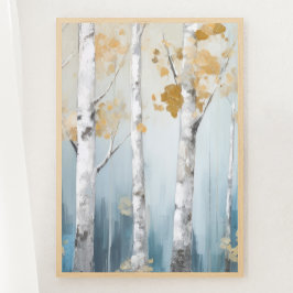 Sky Blue en Beige Birch Trees Forest Print 1 van 3