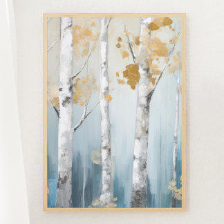 Sky Blue en Beige Birch Trees Forest Print 1 van 3