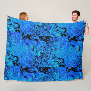 Sky Blue en Black Fire Stone Fleece Deken