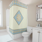 Sky Blue en crème Douchegordijn (In situ)