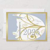 Sky Blue en Gold Silhouette 2025 Afstudeerfeest Kaart (Voorkant)