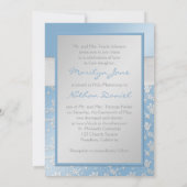 Sky Blue en Silver Floral Wedding Invitation Kaart (Achterkant)