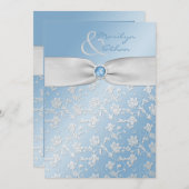 Sky Blue en Silver Floral Wedding Invitation Kaart (Voorkant / Achterkant)