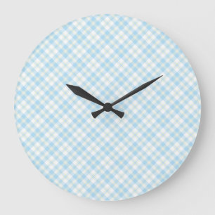 Sky Blue en White Check Round Wall-klok Grote Klok