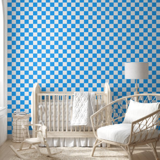Sky Blue en White Checkerboard Pattern Behang