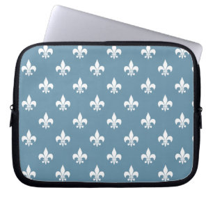 Sky Blue en White Fleur de Lis Pattern Laptop Sleeve