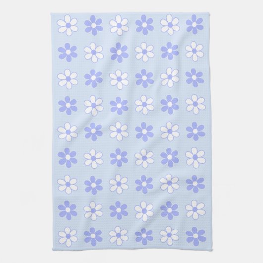 Sky Blue en White Flowers op Light Blue Theedoek (Verticaal)