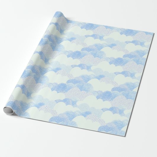 Sky Blue en White gestructureerde Abstracte wolken Cadeaupapier (Uitgerold)