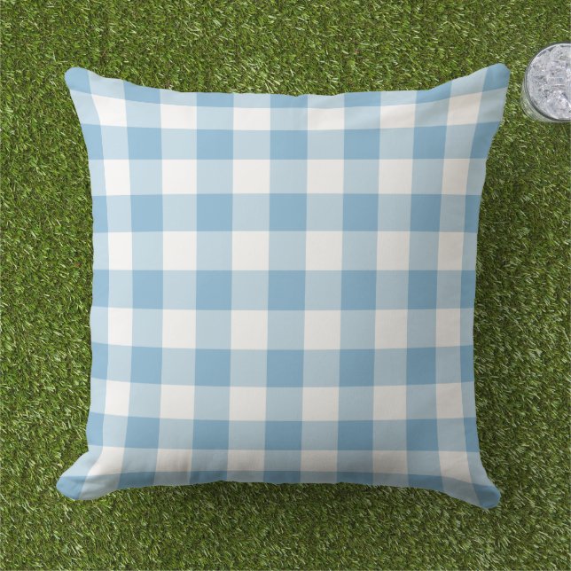 Sky Blue en White Gingham Pset Pattern Buitenkussen (Gras)