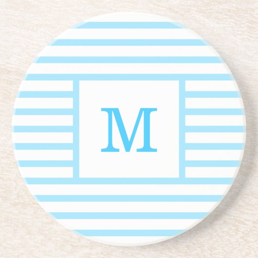 Sky Blue en White Stripes Custom Monogram Zandsteen Onderzetter (Voorkant)