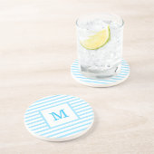 Sky Blue en White Stripes Custom Monogram Zandsteen Onderzetter (Zijkant)