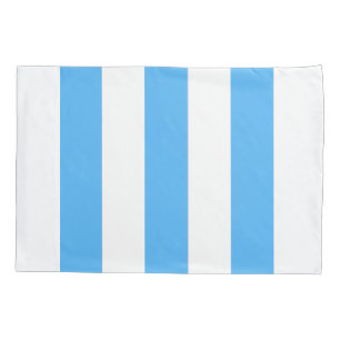 Sky Blue en White - Verticaal brede streep Kussensloop