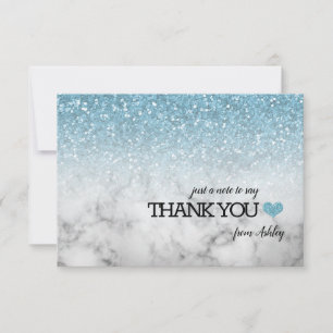 Sky Blue Faux Glitter/Marble Sweet 16 Bedankkaart