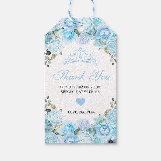 Sky Blue Floral Dank je Labels Cadeaulabel (Voorkant)