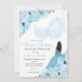 Sky Blue Floral Masquerade Sweet 16 Invitation (Devant)