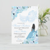 Sky Blue Floral Masquerade Sweet 16 Invitation (Debout devant)