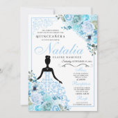 Sky Blue Floral Quinceanera Invitation Anniversair (Devant)
