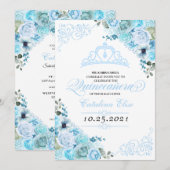 Sky Blue Floral Quinceanera Invitation Anniversair (Devant / Derrière)