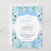 Sky Blue Floral Quinceanera Invitation Anniversair (Devant)