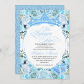 Sky Blue Floral Quinceanera Invitation Anniversair (Devant / Derrière)