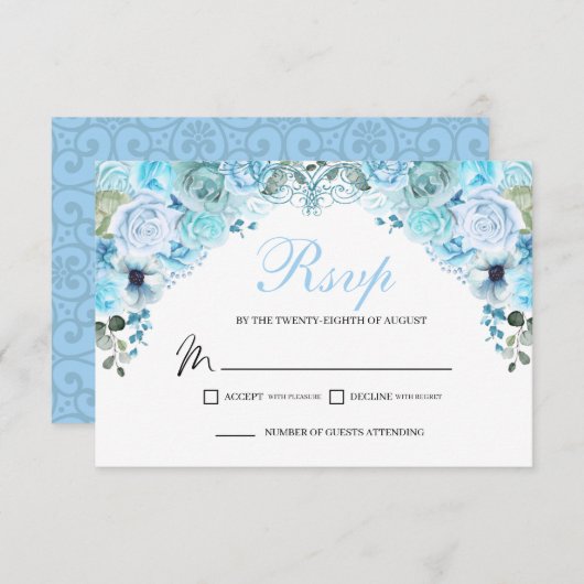 Sky Blue Floral RSVP Enclosure Kaart (Voorkant / Achterkant)