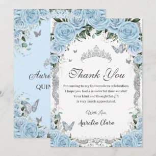 Sky Blue Floral Sweet 16 Quinceañera Carte de reme