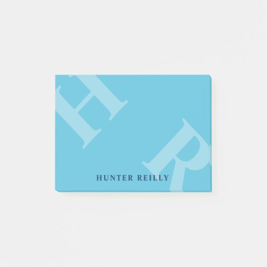 Sky Blue gekantelde Initialen & Navy Blue Naam Post-it® Notes (Voorkant)