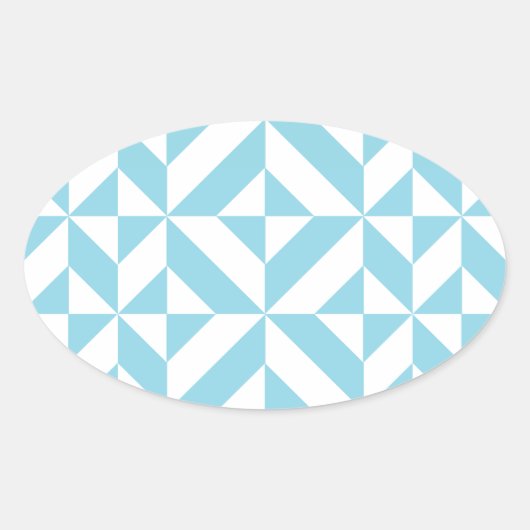 Sky Blue Geometric Deco Cube Patroon Ovale Sticker (Voorkant)