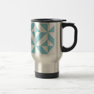 Sky Blue Geometric Deco Cube Patroon Reisbeker