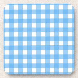 Sky blue gingham bier onderzetter