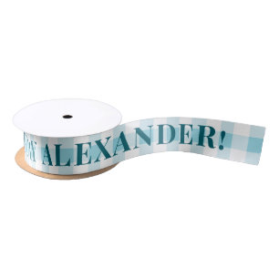 Sky Blue Gingham Plaid Navy Text Happy Birthday Lint
