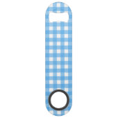 Sky blue gingham speed flessenopener (Achterkant)