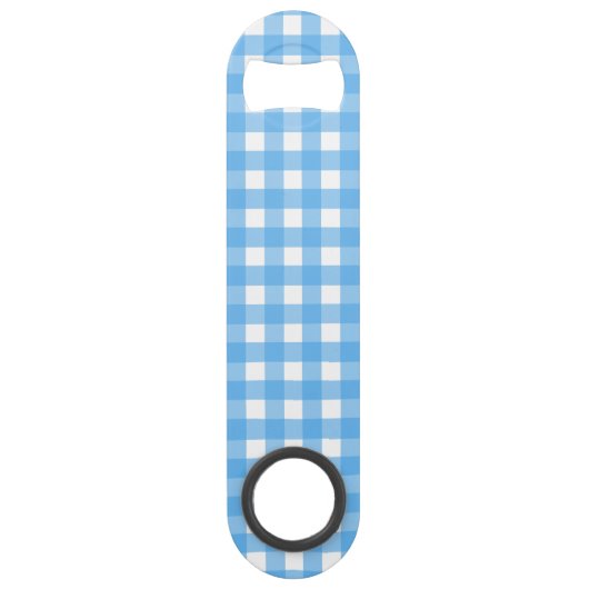 Sky blue gingham speed flessenopener (Achterkant)