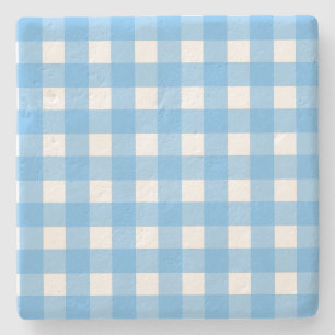 Sky blue gingham stenen onderzetter