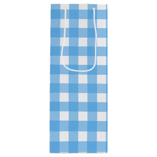 Sky blue gingham wijn cadeautas (Voorkant)