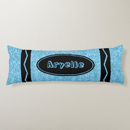 Sky Blue Glitter Crayon Aangepaste naam Body Pillo Lichaamskussen (Voorkant)