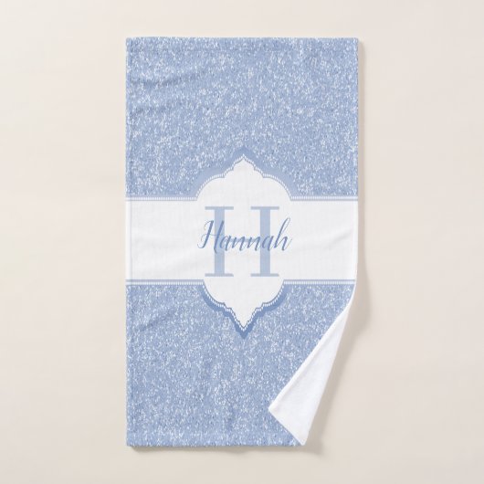 Sky Blue Glitter Monogram Bath Towels Bad Handdoek (Handdoek)