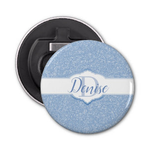 Sky Blue Glitter Monogram Button Flesopener