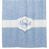 Sky Blue Glitter Monogram Douchegordijn (Voorkant)