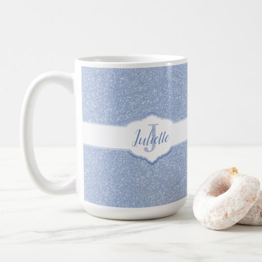 Sky Blue Glitter Monogram Koffiemok (Met donut)