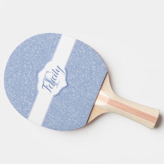 Sky Blue Glitter Monogram Ping Pong Paddle Tafeltennisbatje (Zijkant)